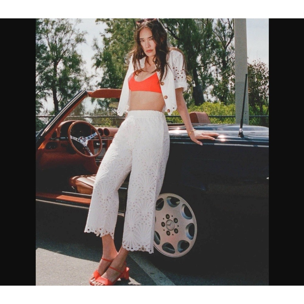 Andie NEW Women Sz M White‎ Suasi Pants Cropped Eyelet Summer Travel Beach NWT